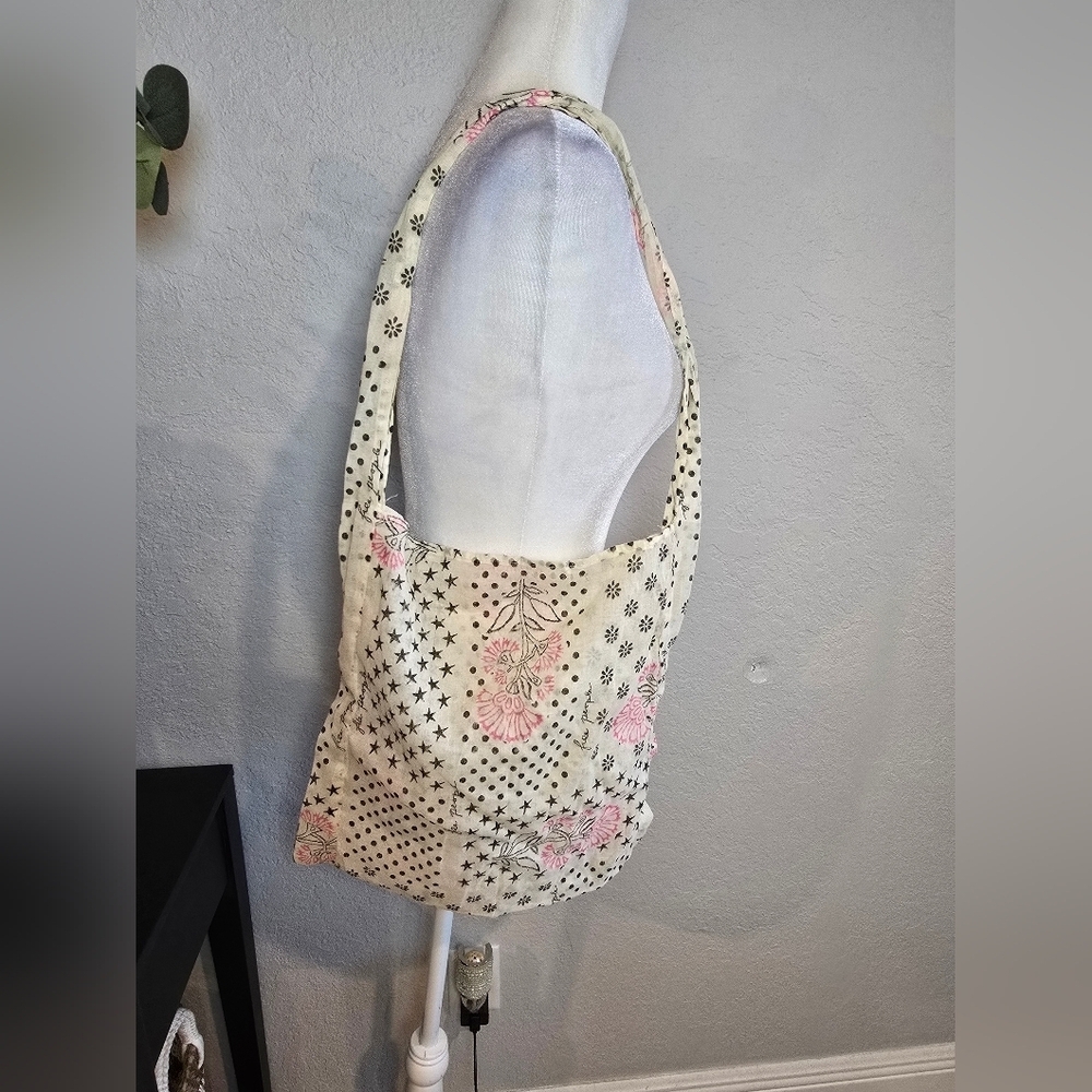 Free People Women’s Gauze Boho Reusable Shopping Tote Bag Black Pink Tan Beach